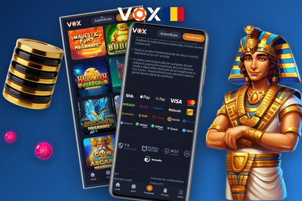 VOX Casino app rulând pe telefon vechi și modern cu lobby-ul afișat clar