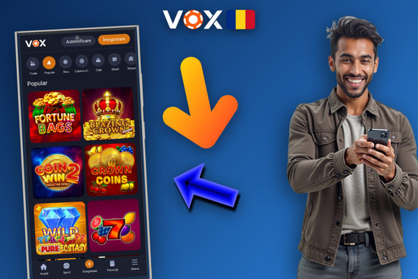 Autentificare biometrică prin amprentă în aplicația VOX Casino pe mobil