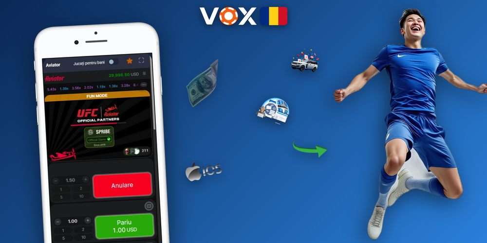 Interfața jocului Aviator la VOX Casino cu multiplicator 2.45x și istoric de runde