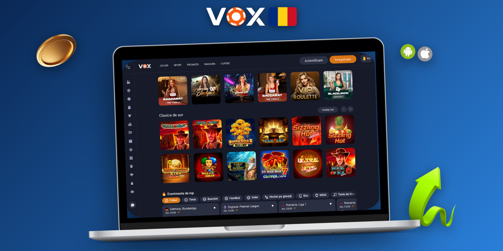 VOX Casino desktop România compatibil cu Windows și macOS pe două laptopuri alăturate