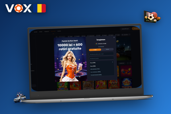 Tabloul de bord al contului VOX Casino cu sold EUR, bonusuri active și setări de securitate